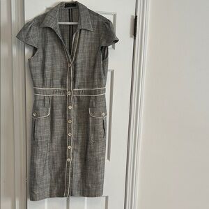 Carolina Herrera Charcoal Button-Front Dress - cotton/linen size 14